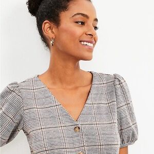 LOFT Plaid Puff Sleeve Pocket Dress (NWT)